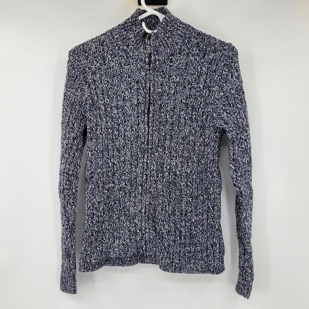 L.L Bean Womens Marled Cable Knit Full Zip Cardigan Sweater Large Winter Cabin